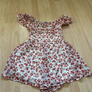Girls White Floral Off-Shoulder Dress with Red Flowers